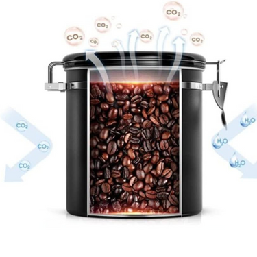 Coffee Storage Canister 1.2L airtight CO2 release valve for optimal freshness- black / white